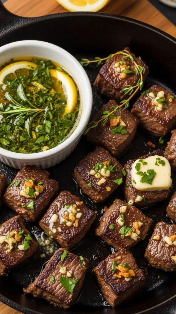 Garlic Butter Steak Bites with Lemon Herb Sauce