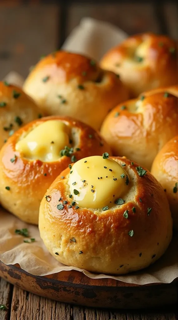 Garlic Herb Dinner Rolls with Melted Butter Tops
