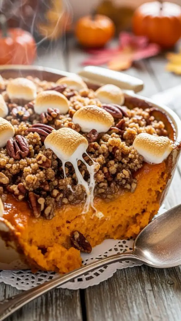 Gooey Sweet Potato Casserole with Pecan Crunch