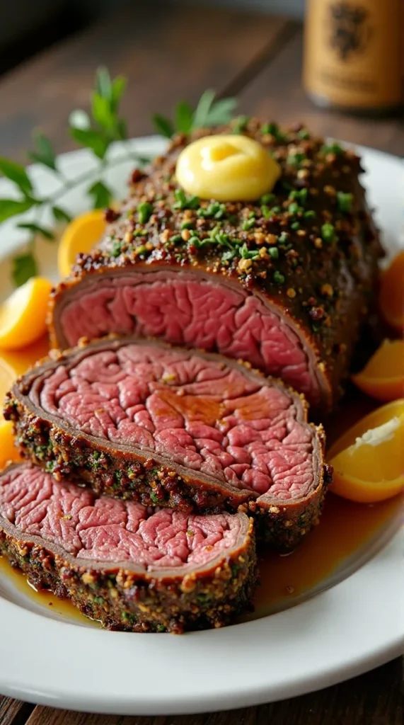 Herb-Crusted Roast Beef with Garlic Butter