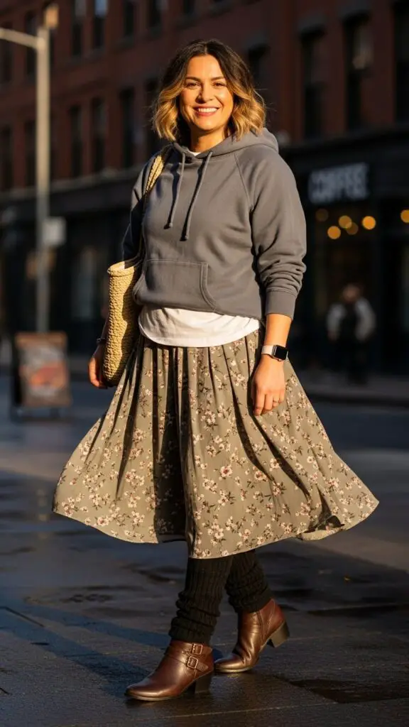 Hoodie + Midi Skirt + Leg Warmers