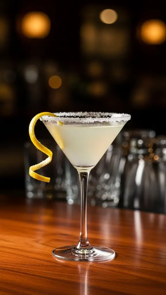 Classic Lemon Drop Martini with a Sugary Ri