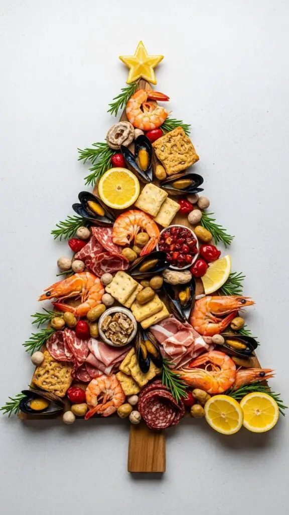 Seafood Christmas Tree Charcuterie Board