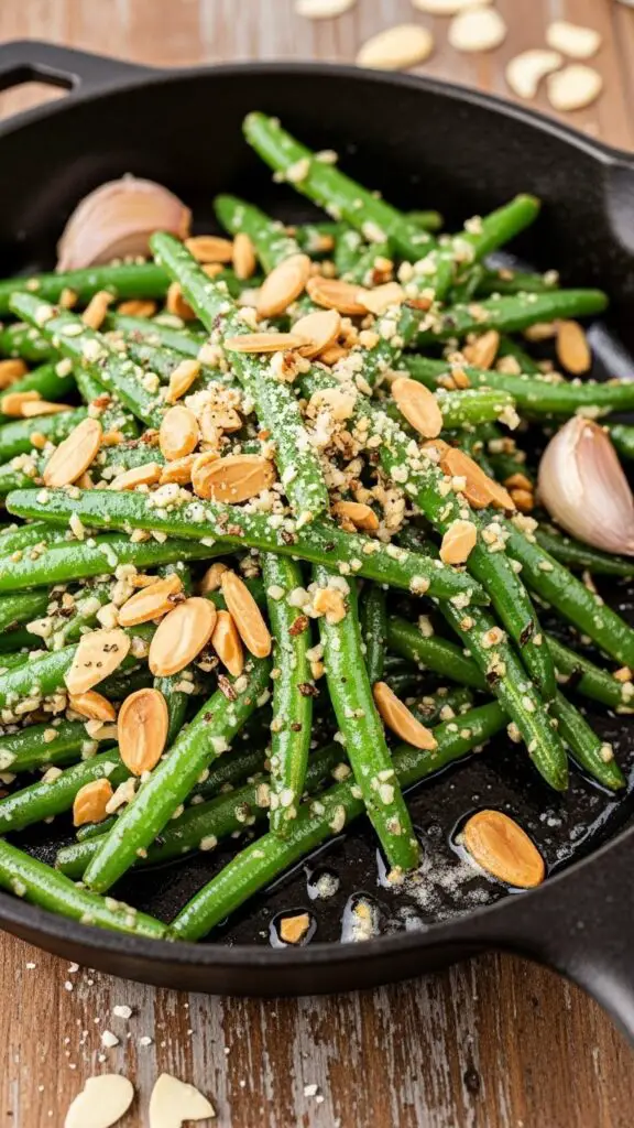Garlic Parmesan Green Beans with Almonds