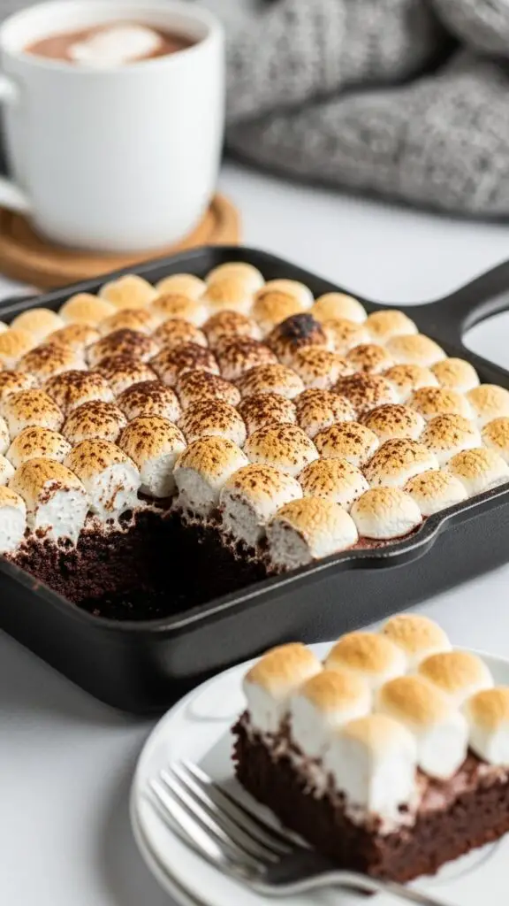 Hot Cocoa Brownies with Toasted Marshmallow Top
