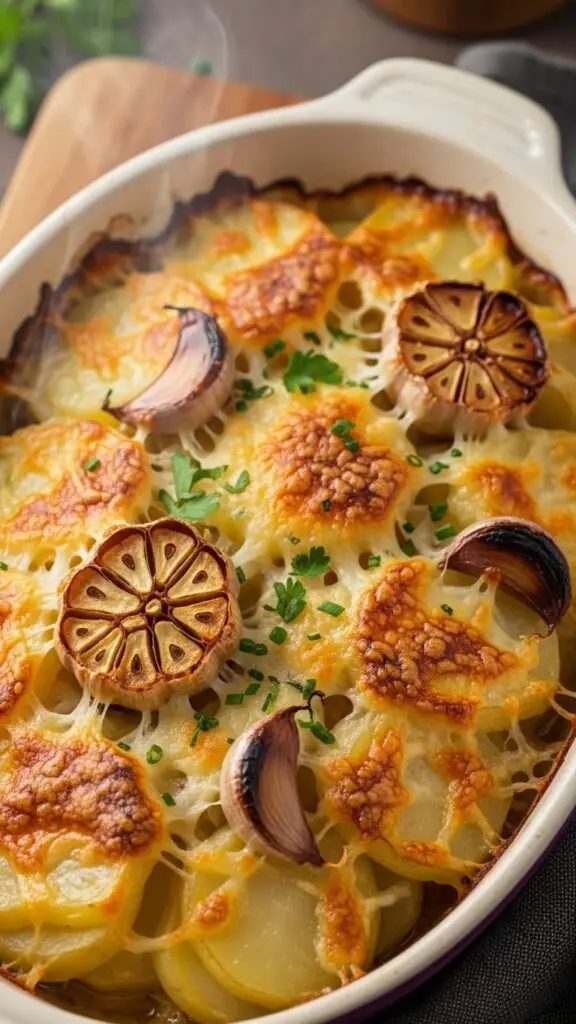 Cheesy Potato Gratin with a Garlic Kick