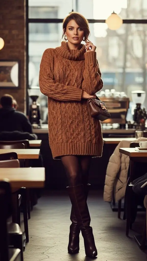 Knit Dress + Tights + Boots