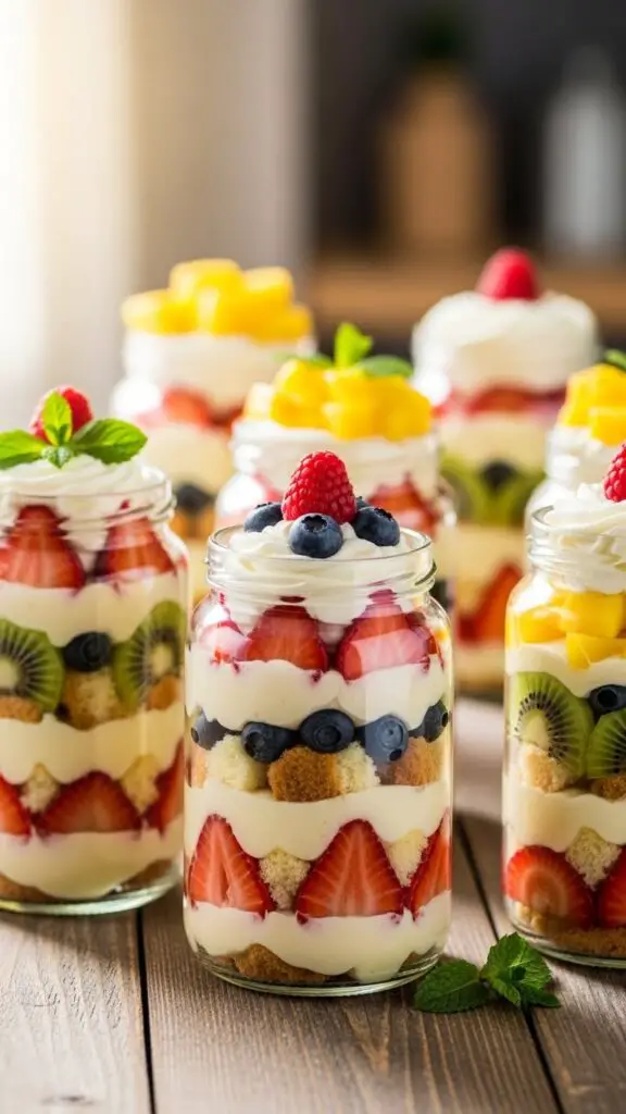 Layered Fruit Trifles in Glass Jars