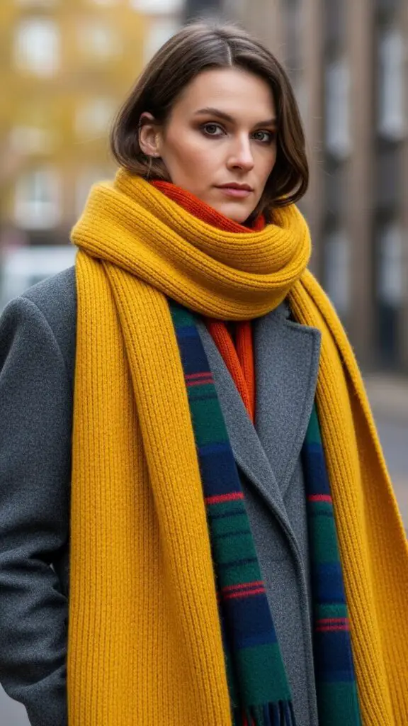 Layered Scarves with Coat