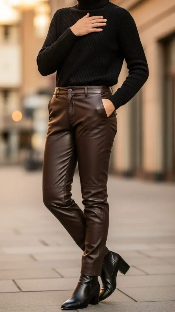 Leather Pants + Turtleneck + Boots