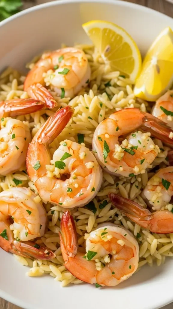 Lemon Garlic Shrimp with Orzo