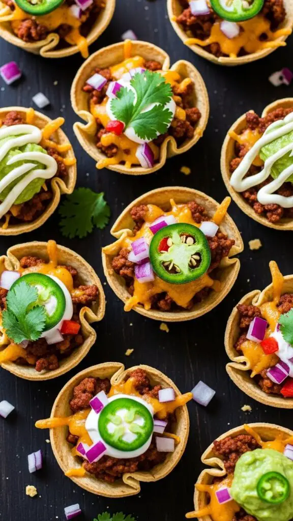 Loaded Nacho Bites in Tortilla Cups