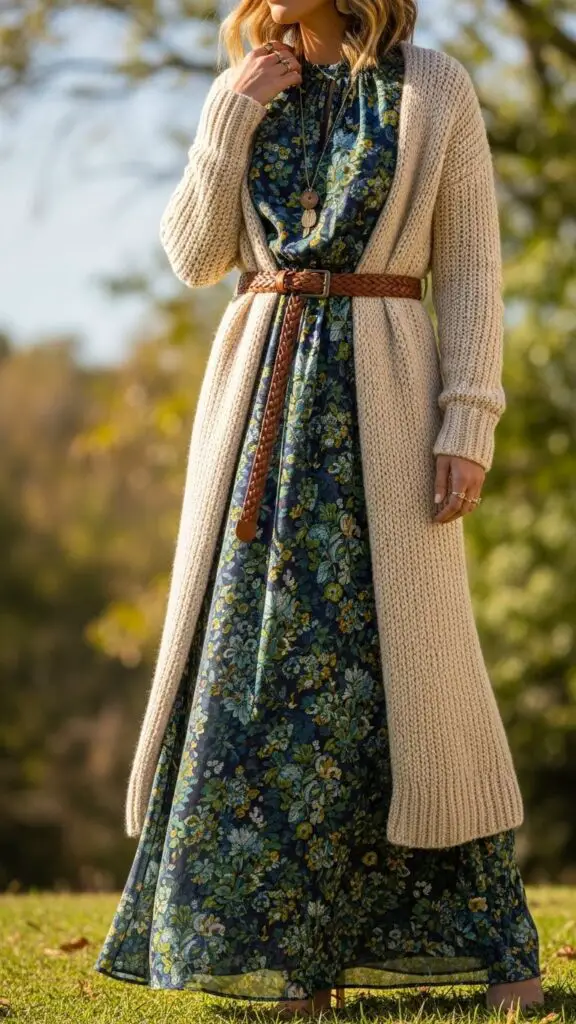 Maxi Dress + Belted Cardigan