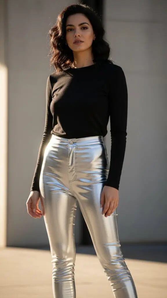 Metallic Pants and Basic Topc