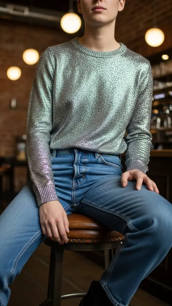 Metallic Sweater + Dark Jeans