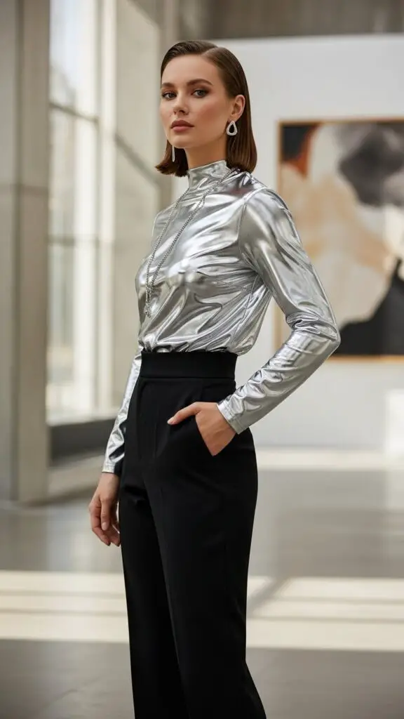 Metallic Top with Black Bottoms