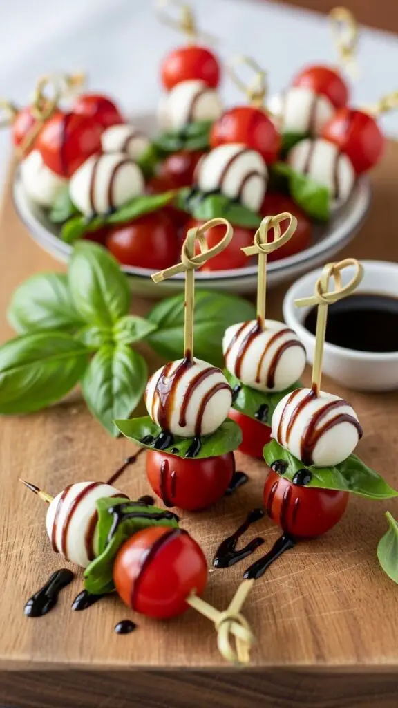 Mini Caprese Skewers with Balsamic Glaze