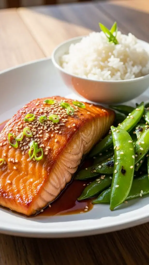 Miso-Glazed Salmon with Sesame Sugar Snap Peas