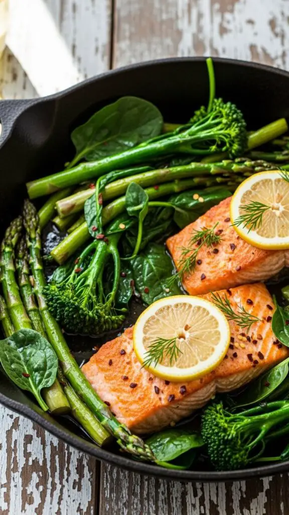 One-Pan Salmon with Lemon Butter Greens