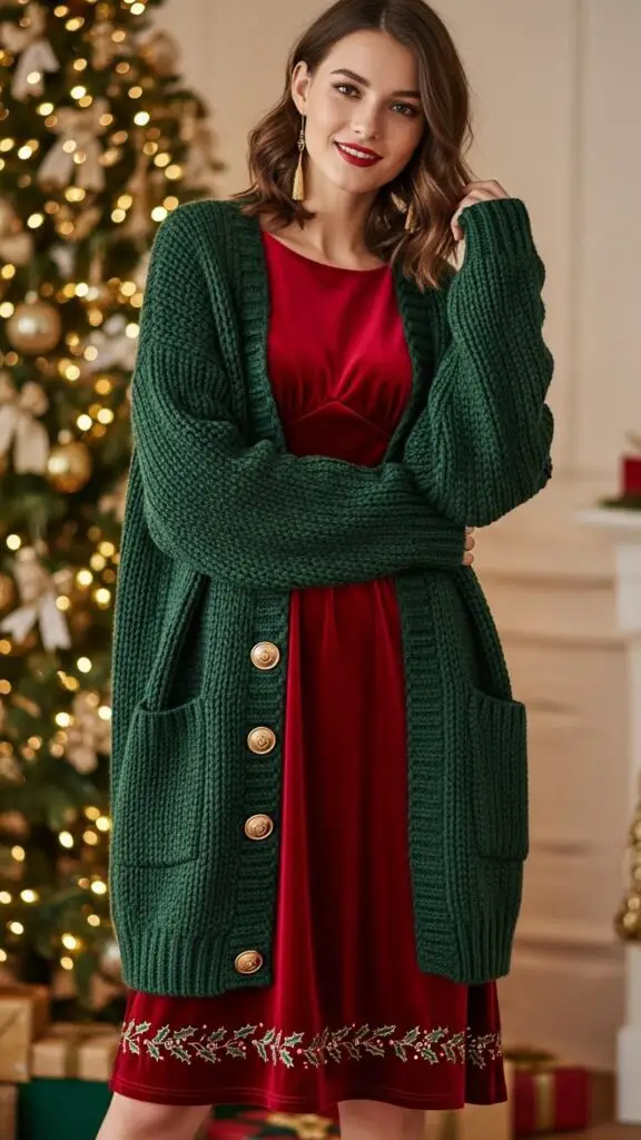 Oversized Cardigan Over a Holiday Dress