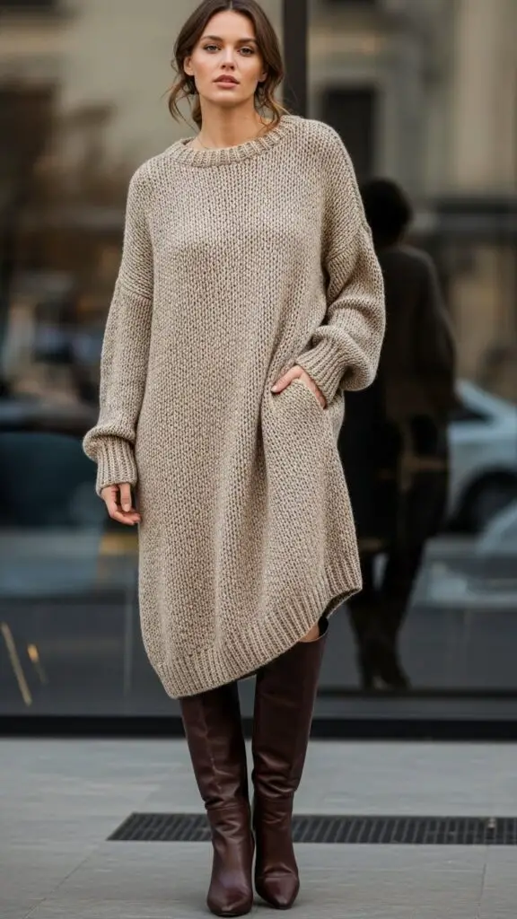 Oversized Knit Dress + Knee-High Boots