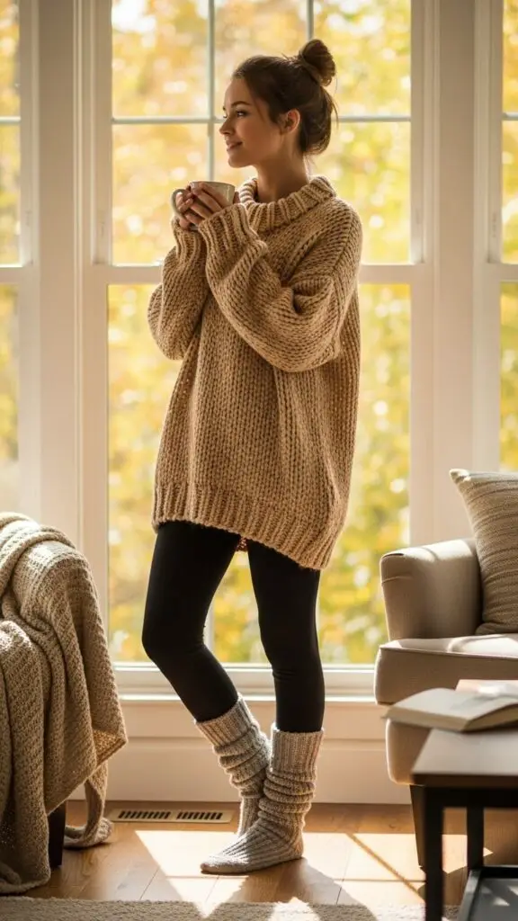 Oversized Sweater + Leggings + Fuzzy Socks