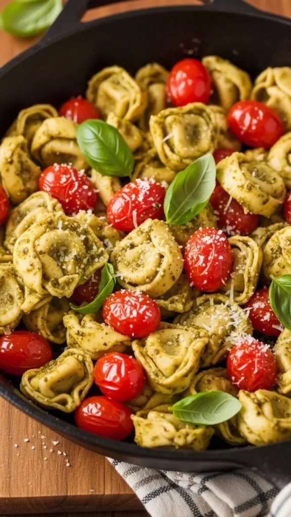 Pesto Tortellini Skillet with Cherry Tomatoes