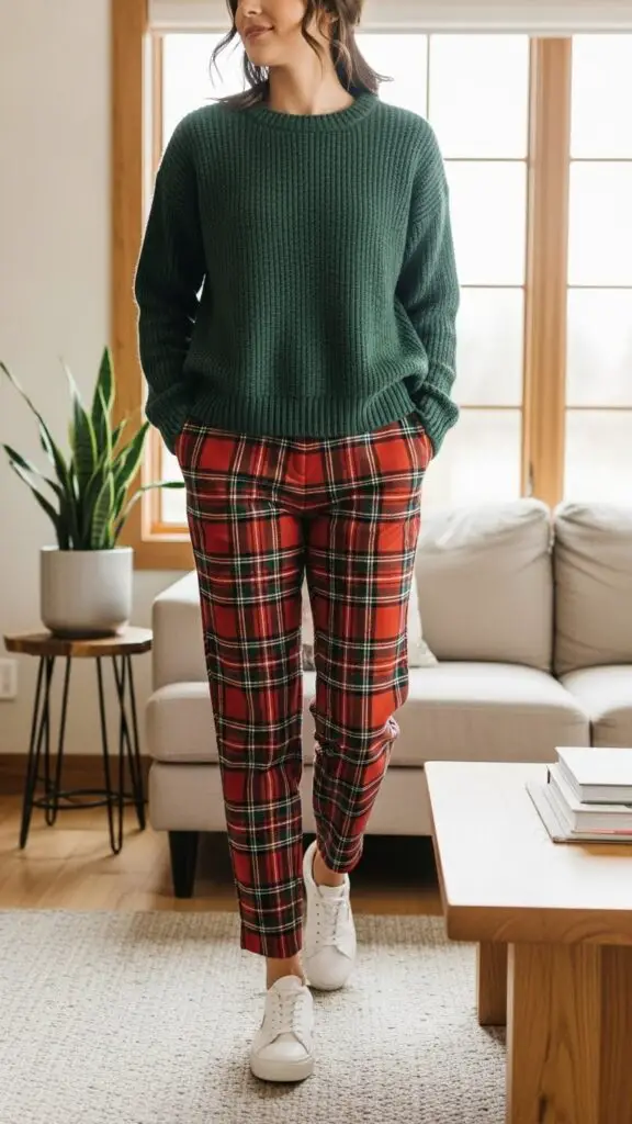 Plaid Pants and Solid Sweater