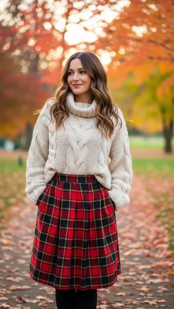 Plaid Skirt + Chunky Sweater