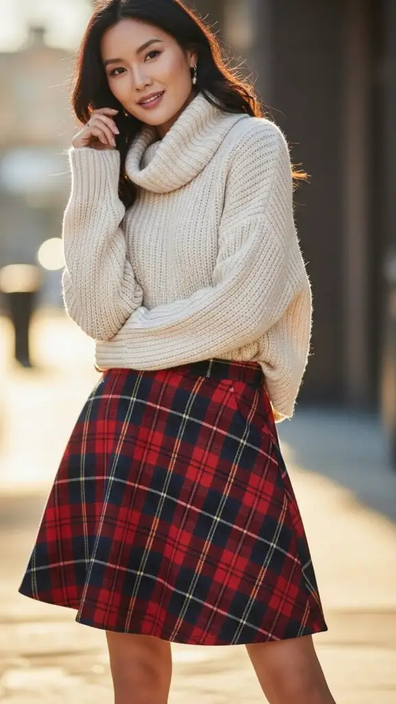 Plaid Skirt + Turtleneck Sweater