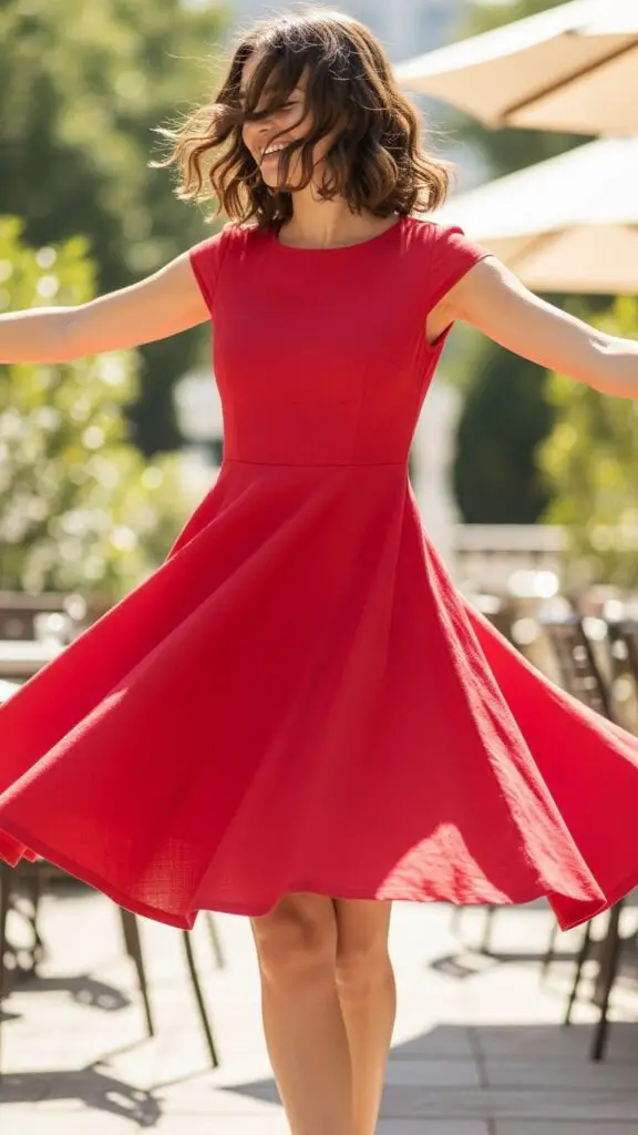 Playful Red A-Line Flare Dress