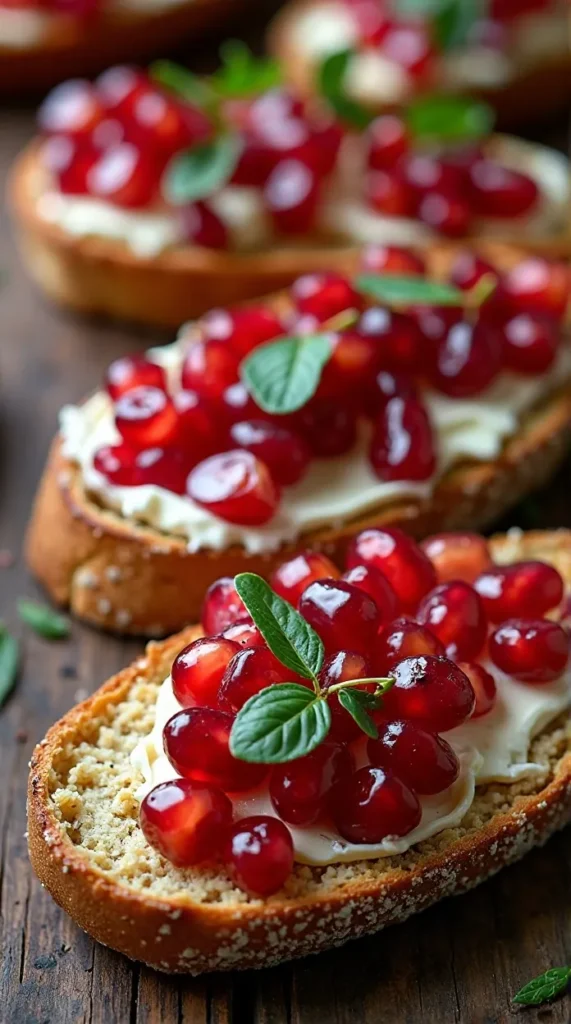 Pomegranate Brie Crostini (5 Minutes, Zero Cooking)