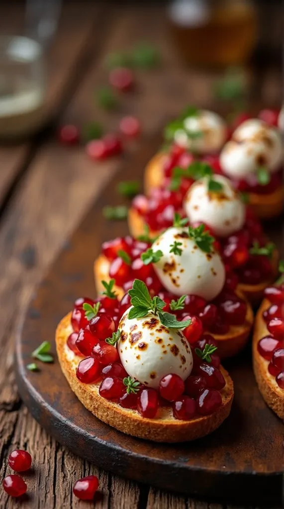 Pomegranate & Burrata Crostini with Hot Honey