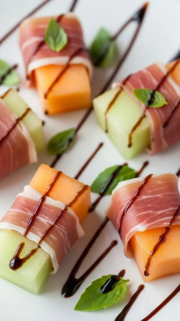 Prosciutto & Melon Bites with Balsamic Drizzle