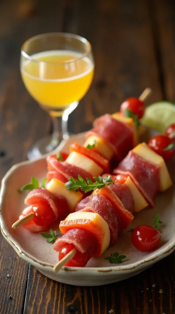Prosciutto & Melon Skewers with Mimosas