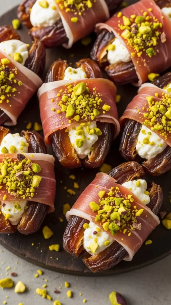 Prosciutto-Wrapped Dates with Goat Cheese & Pistachios
