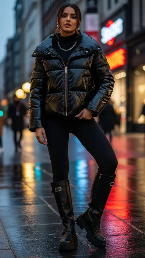 Puffer Jacket + Leggings + Boots