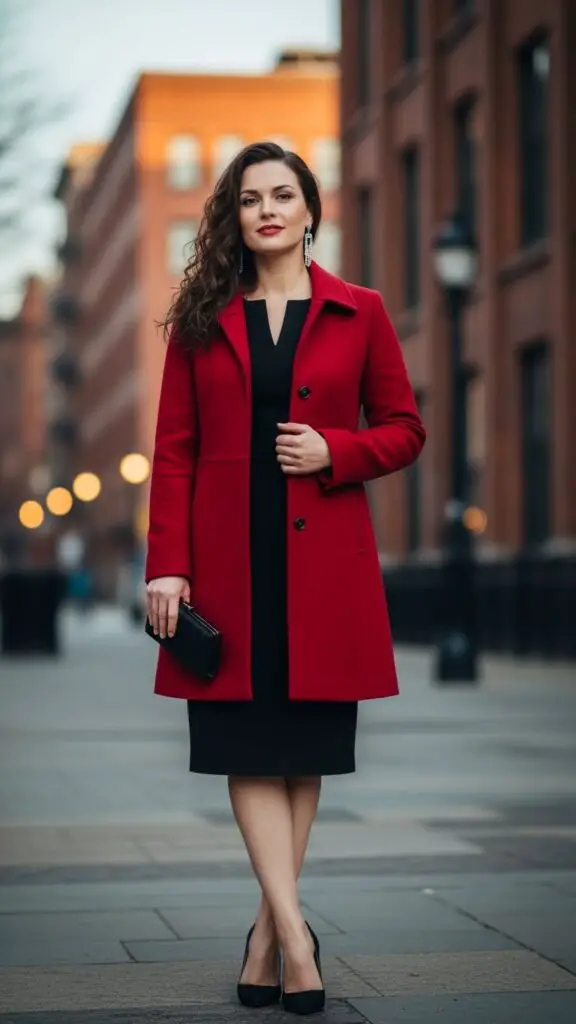 Red Coat + Black Dress
