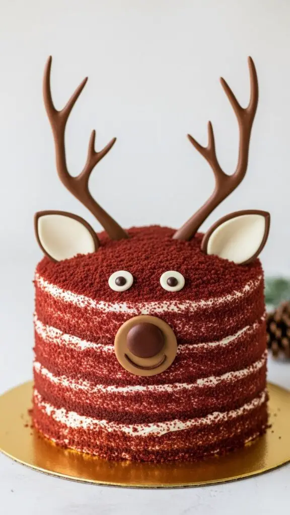Reindeer Red Velvet Cake with Antler Accents