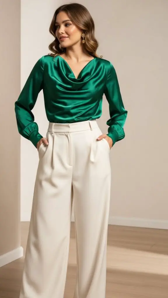 Satin Blouse and Wide-Leg Pants