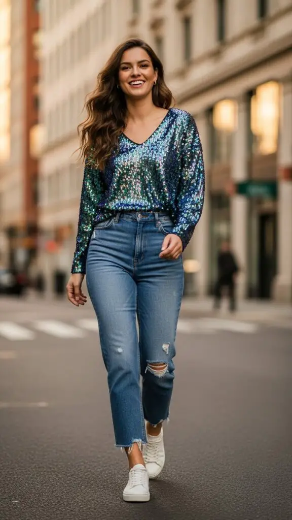 Sequin Top + Jeans