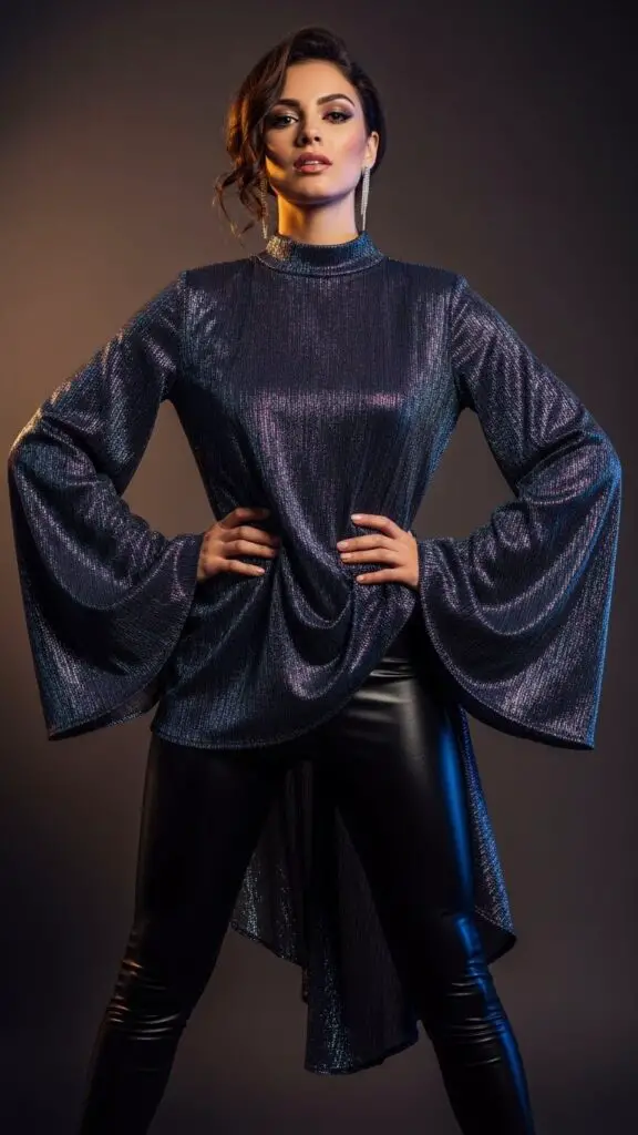 Shimmering Blouse + Leather Leggings