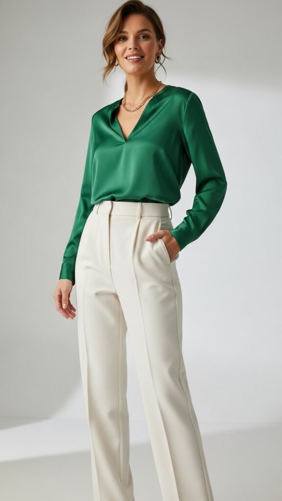 Silk Blouse + Tailored Trousers