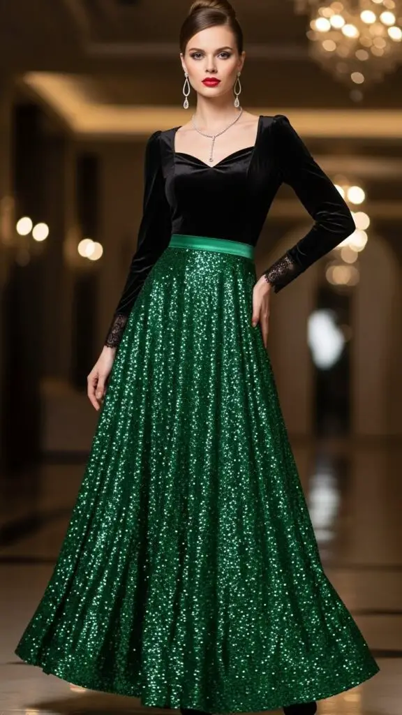 Sparkly Satin Skirt + Elegant Top