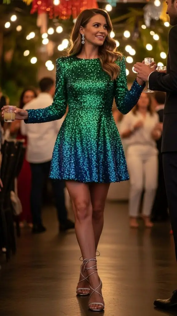 Sparkly Sequined Dress + Strappy Heels