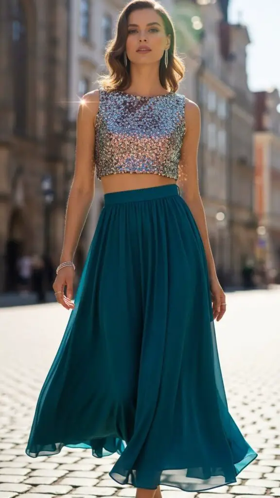 Sparkly Top + Midi Skirt