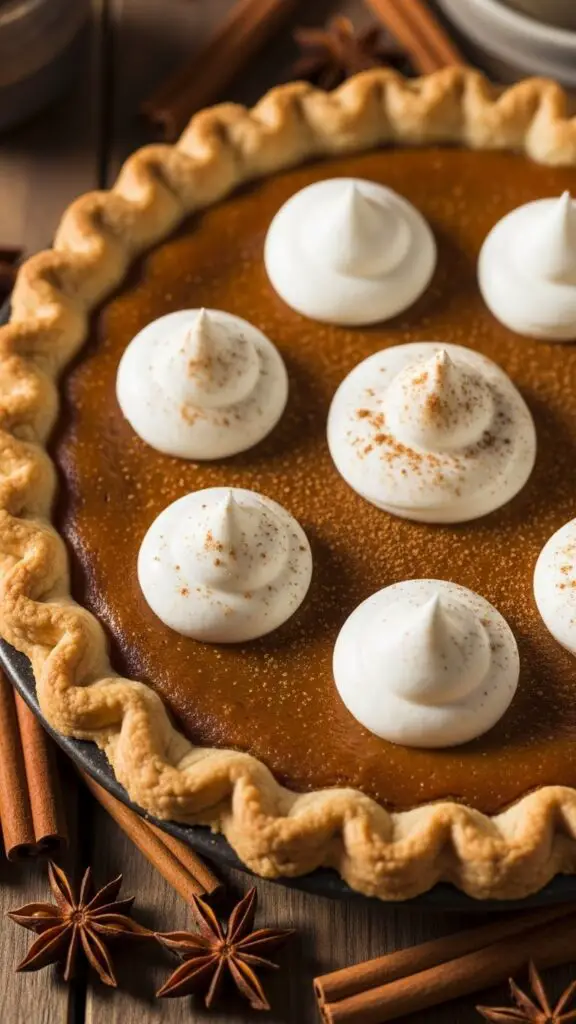 Spiced Pumpkin Pie with Whipped Cream Clouds