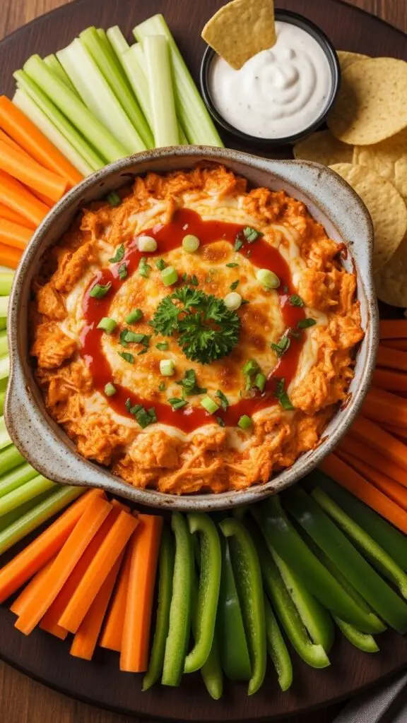 Spicy Buffalo Chicken Dip with Veggie Sticks