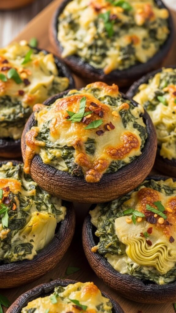 Spinach Artichoke Dip Stuffed Mushrooms