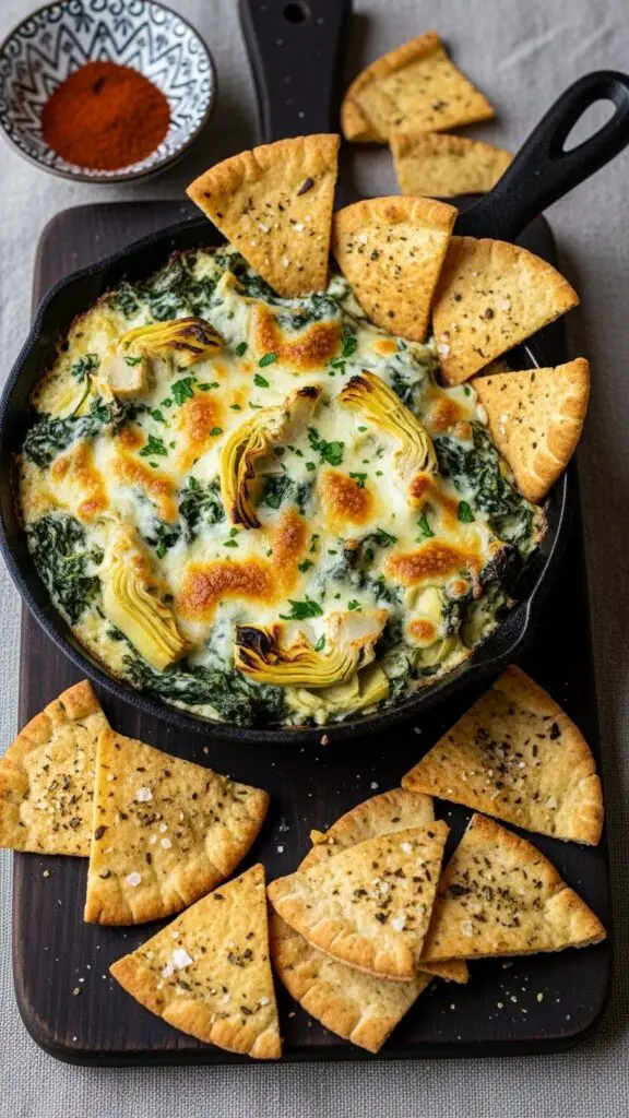 Spinach Artichoke Dip with Pita Chips